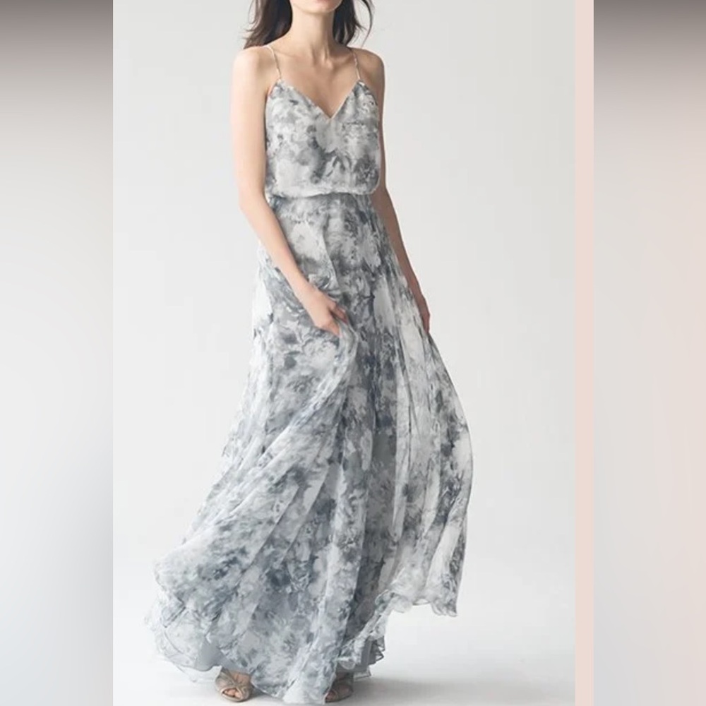 Jenny Yoo Gray Floral Maxi Dress